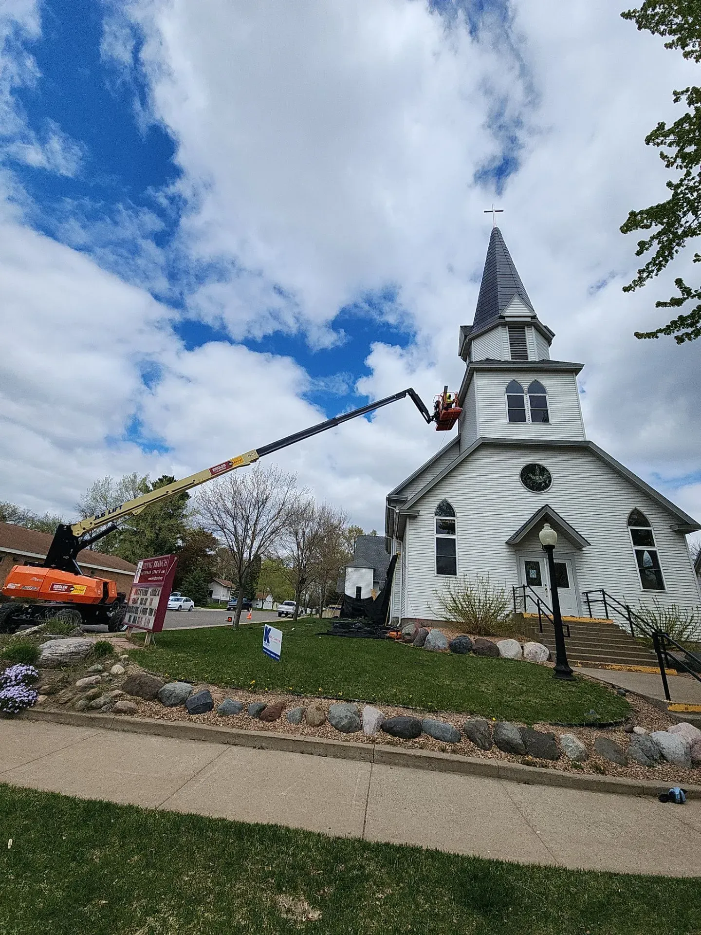 Commercial exterior roofing project for the North Branch, MN Luthern church